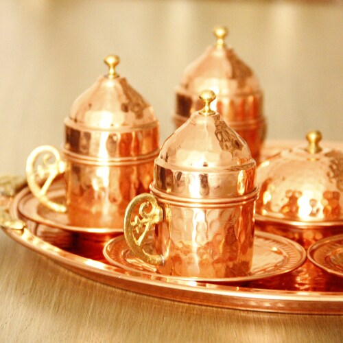 Copper Turkish Coffee Set, Greek Coffee Set, Traditional Ottoman Coffee Set, Handmade Coffee Pot, Espresso Set, Coffee gifts, shops