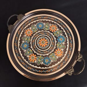 Handmade Copper Serving Tray, Round Tray, Large Tray, Vintage Tray, Decorative Tray, Copper Tray