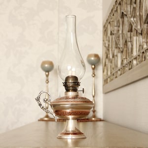 Große Vintage Öl Lampe, Kupfer Öl Lampe, Gas Lampe, Keramik Öl Lampe, Home Decor, Antike Öl Lampe, Petroleum Lampe