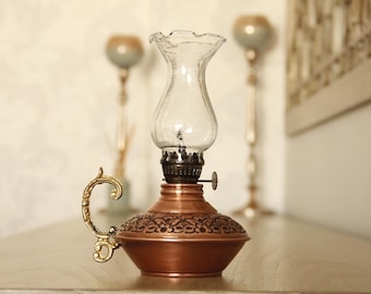 Lampe à huile vintage, lampe à huile en cuivre, lampe à gaz, lampe à huile en poterie, décoration d'intérieur, lampe à huile ancienne, cadeau idéal pour elle
