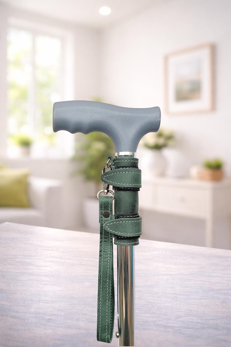 Handgjord handledsrem till käpp, läder, handledsrem till käpp, lädersnöre till käpp, handledsrem till käpp, käppsnöre Green
