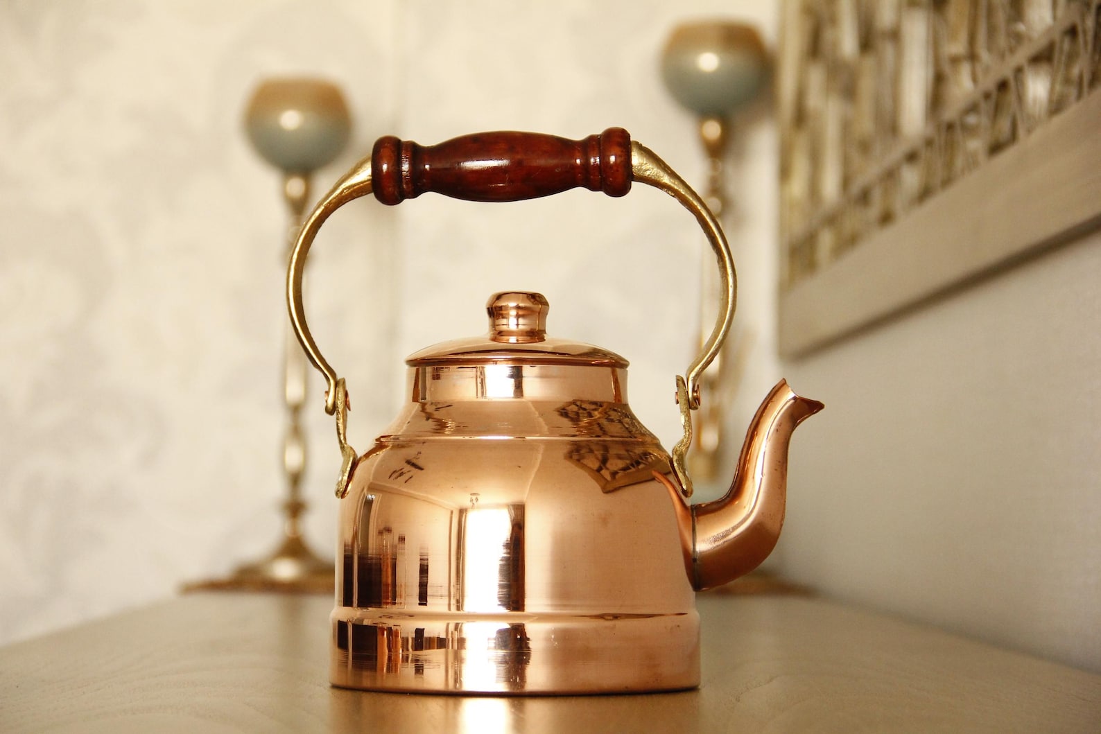 Handmade Copper Tea Kettle,Stovetop Teapot,Traditional Ottoman Copper Tea Set,Copper Herbal Teapot,Turkish Tea Kettle 1.3Liter(0.34 gallons)