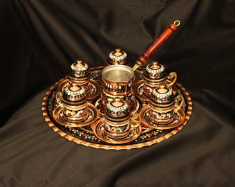 Copper Turkish Coffee Set, Traditional Ottoman Coffee Set, Handmade Coffee Pot, Espresso Set, Coffee gifts, Coffee Mug, Espresso Mug