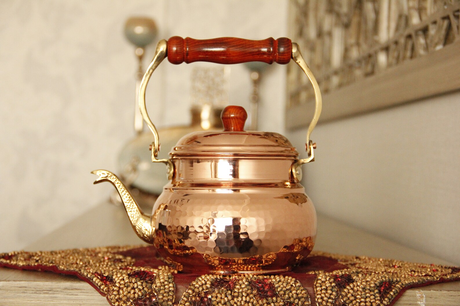 MagiDeal Kupfer Teekanne 1,5L - Traditioneller Wasserkessel Für Tee Und Kaffee