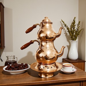 Handgefertigter Kupferteekessel, Herdplatten-Teekanne, türkische Teekanne, traditionelles osmanisches Kupfertee-Set, Kupferkräuter-Teekanne, türkischer Teekessel