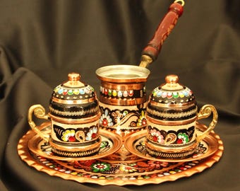 Copper Turkish Coffee Set, Traditional Ottoman Coffee Set, Handmade Coffee Pot, Espresso Set, Coffee gifts, Coffee Mug, Espresso Mug