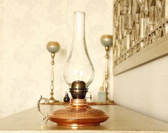 Big Vintage Oil Lamp, Copper Oil Lamp, Gas Lamp, Home Decor, Antique Oil Lamp, Great Gift for Her, Kerosene Lamp, Vintage Home Decor