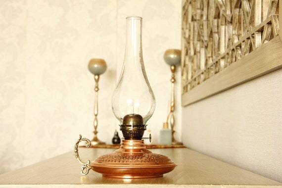 Big Vintage Oil Lamp, Copper Oil Lamp, Gas Lamp, Home Decor, Antique Oil Lamp, Kerosene Lamp, Vintage Home Decor, Handmade Oil Lamp