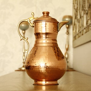 Handcrafted Vintage Copper Pitcher, Copper Water Dispenser, Traditional Turkish Ibrik,  Turkish Pitcher, Copper Pitcher,  2 Liters