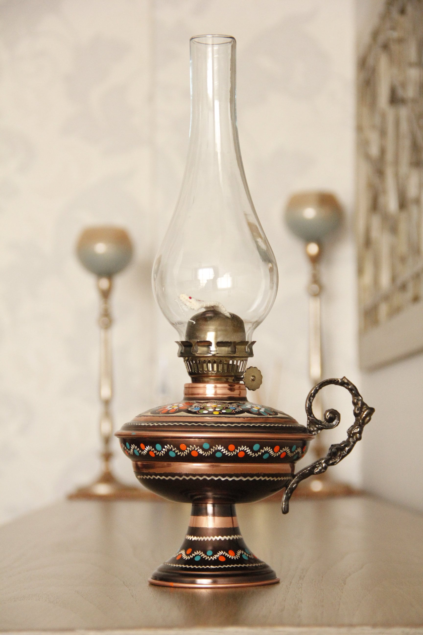 Big Vintage Oil Lamp Copper Oil Lamp Gas Lamp Pottery Oil Etsy Canada