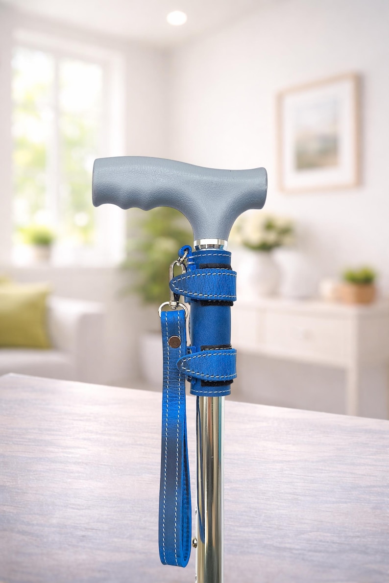 Handgjord handledsrem till käpp, läder, handledsrem till käpp, lädersnöre till käpp, handledsrem till käpp, käppsnöre Blue