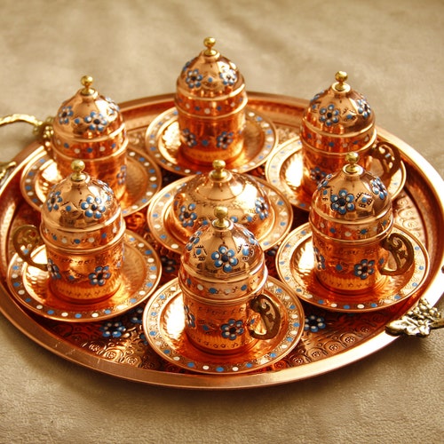 Copper Turkish Coffee Set, Greek Coffee Set, Traditional Ottoman Coffee Set, Handmade shops Coffee Pot, Espresso Set, Coffee gifts,