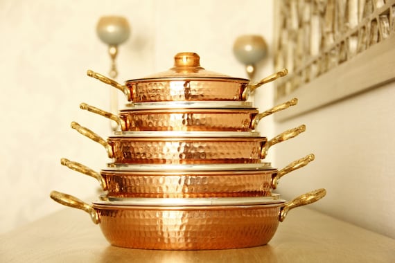 Handmade Copper Pan, Omelette and Sauce Pan, Vintage Copper Pot, Copper Sauce pans, Casserole Pot, Stewpot, Copper Pan with Lids