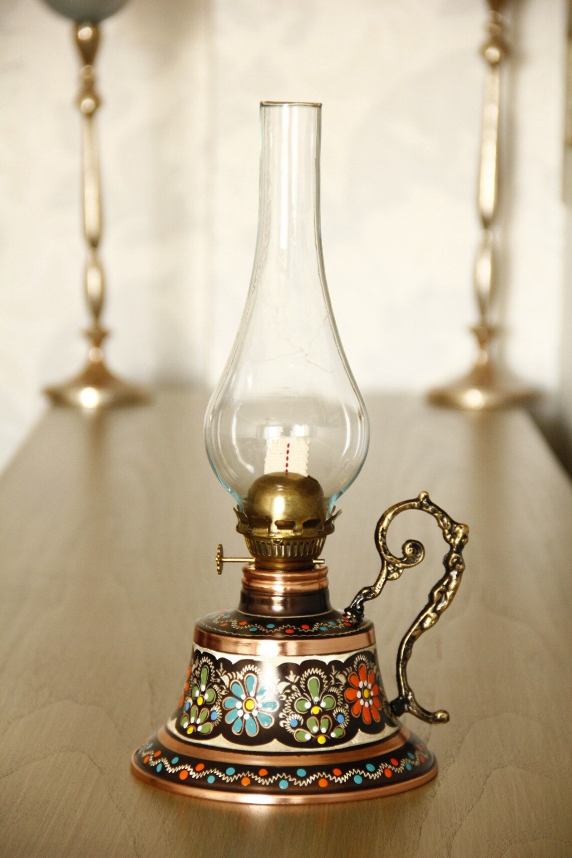 Big Vintage Oil Lamp Copper Oil Lamp Gas Lamp Pottery Oil Etsy