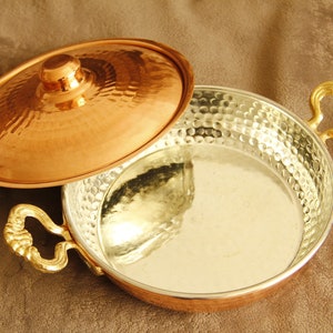 Handgjord kopparpanna, omelett och kastrull, vintage kopparkruka, kopparkastruller, gryta, gryta, kopparpanna med lock bild 4