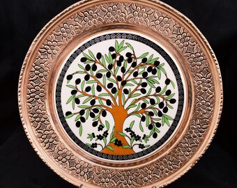 Plato colgante de pared hecho a mano, de cobre con cerámica, para decorar la pared, decoración colorida para el hogar, 24 cm de diámetro.