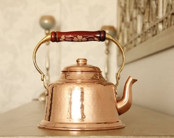 Handmade Copper Tea Kettle, Stovetop Teapot, Traditional Ottoman Copper Tea Set, Copper Herbal Teapot, Turkish Tea Kettle 1.5 Liter