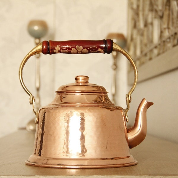 Handmade Copper Tea Kettle, Stovetop Teapot, Traditional Ottoman Copper Tea Set, Copper Herbal Teapot, Turkish Tea Kettle 1.5