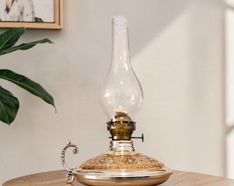 Grande lampe à huile vintage, lampe à huile en cuivre, lampe à gaz, lampe à huile en poterie, décoration d'intérieur, lampe à huile ancienne, lampe à pétrole, lampe à huile faite main