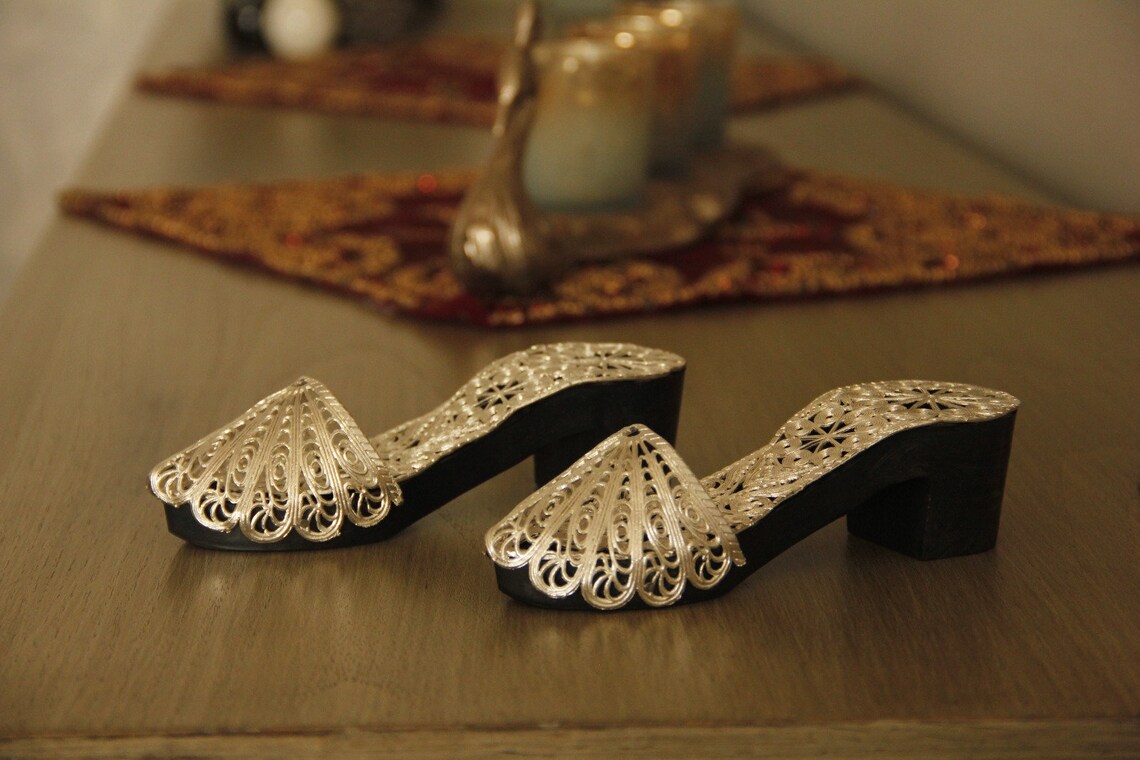 Vintage Filigree Bath Slippers Turkish Takunya Trinket Clog Etsy