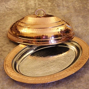 Handmade Oval Copper Serving Plate, Serving Tray with Lid, Decorative Plates, Serving Platter, , Dining Plate, Dining Platter