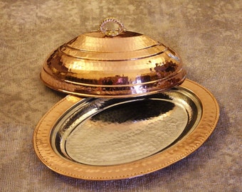 Handmade Oval Copper Serving Plate, Serving Tray with Lid, Copper Plates, Serving Platter, Dining Plate, Dining Platter. Copper Serving Tray
