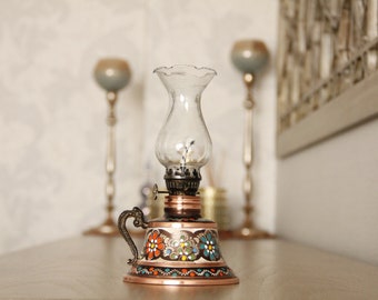 Vintage Oil Lamp, Copper Oil Lamp, Gas Lamp, Kerosene Lamp, Home Decor, Antique Oil Lamp Great Gift for Her