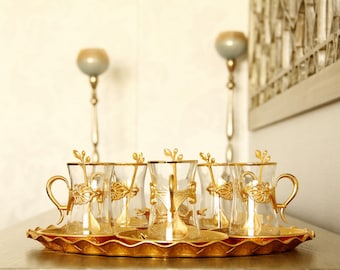 Glass Turkish Tea Set, Green Tea Cup, English Tea Set, Traditional Ottoman Tea Set, Handmade Teacups