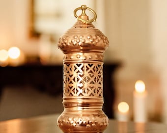 Handmade Copper Lantern, Candle Holder, Vintage Lantern, Moroccan Style Decorative Metal Candle Lantern, Incense Holder,  Boho Home Decor