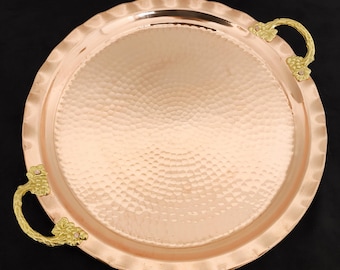 Handmade Copper Serving Tray, Round Tray, Large Tray, Vintage Tray, Decorative Tray, Copper Tray