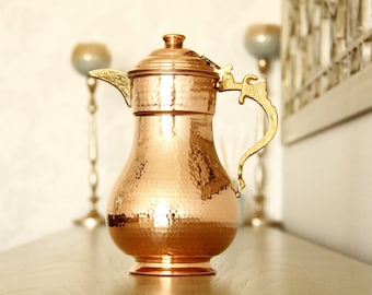 Handmade Vintage Copper Pitcher, Copper Water Dispenser, Traditional Turkish Ibrik, Turkish Pitcher, Copper Pitcher, Copper Jug,  2 Liters
