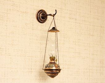 Vintage Oil Lamp, Copper Oil Lamp, Gas Lamp, Pottery Oil Lamp, Home Decor, Antique Oil Lamp Great Gift for Her