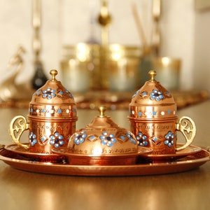 Copper Turkish Coffee Set, Greek Coffee Set, Traditional Ottoman Coffee Set, Handmade Coffee Pot, Coffee gifts, Espresso Set, 9.5" W (Tray)