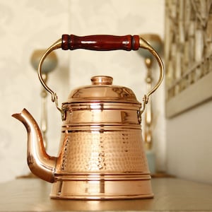 Handmade Copper Tea Kettle, Stovetop Teapot, Traditional Ottoman Copper Tea Set, Copper Herbal Teapot, Turkish Tea Kettle 2 Liter