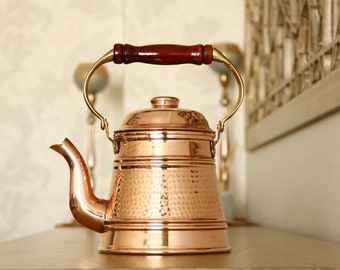 Handmade Copper Tea Kettle, Stovetop Teapot, Traditional Ottoman Copper Tea Set, Copper Herbal Teapot, Turkish Tea Kettle 2 Liter