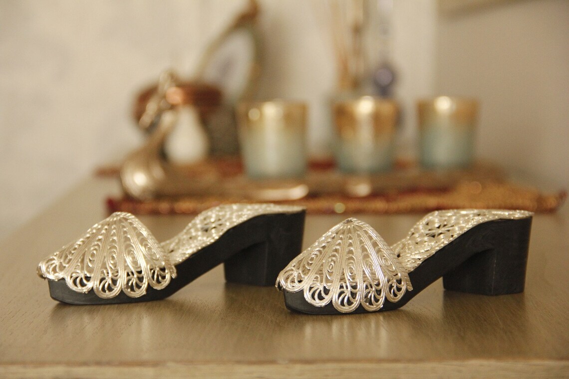 Vintage Filigree Bath Slippers Turkish Takunya Trinket Clog Etsy