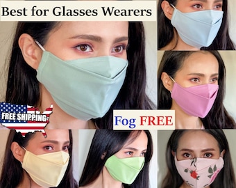 Best Face mask for Glasses wearers Anti fog USA handmade easy breathing Japanese cotton 3D professional reusable washable cool for men women