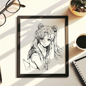 Hand Drawn (Not a Print) U.sagi T.sukino Anime Art Decor Framed Anime Drawing Original Artwork