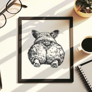 Hand Drawn (Not a Print) Corgi Dog Framed Pen & Ink Art Drawing, Unique Gift, Birthday Gift, Illustration, unique hand drawn gift
