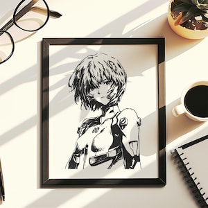 Hand Drawn R.ei Ayanam.i Anime Art Decor Framed Anime Drawing Original Artwork