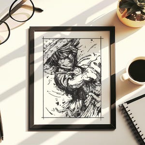 Hand-Drawn (Not a Print) Luff.y Framed Ink Art | Original Pen Drawing, Anime Wall Decor