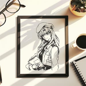 Hand Drawn (Not a Print) M.isato K.atsuragi Anime Art Decor Framed Anime Drawing Original Artwork