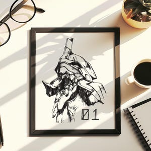 Unit 01 Wall Art – Hand Drawn (Not a Print) NGE Ink Drawing – Desk Decor, Gift for Anime Fans