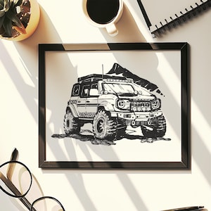 Ford Bronco Art Framed Hand Drawn (Not A Print) | Off-Road Drawing, Vehicle Wall Decor