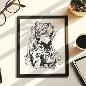Hand Drawn (Not A Print) A.suka L.angley Anime Art Decor Framed Anime Drawing Original Artwork