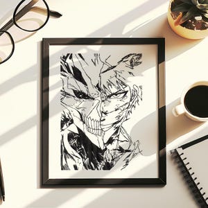 Hand Drawn (Not a Print) Ichi.go Holl.ow Form Framed Pen and Ink Art Drawing Anime Wall Decor Unique Gift for Bleach Fans