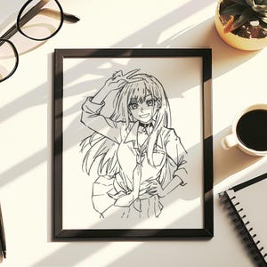 Hand Drawn (Not a Print) Ma.rin Kitaga.wa Framed Pen and Ink Art Drawing Anime Wall Decor Unique Gift for My Dress Up Darling Fans