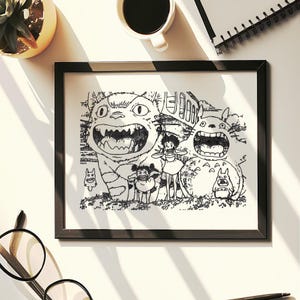 Hand Drawn (Not a Print) My Neighbor Totor.o Framed Pen & Ink Art Drawing