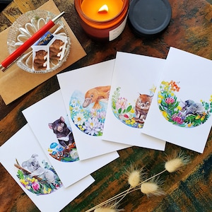 Ensemble de cartes de voeux aquarelle animal australien/carte écologique, impression de carte d'art illustration, carte en vrac, Australie
