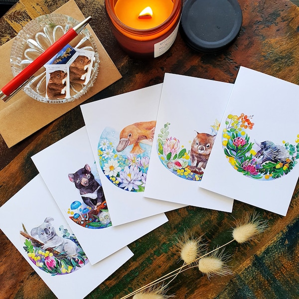 Watercolour Australian Animal Greeting Card Set/ Eco Card, Illustration art card print, bulk card, Australia